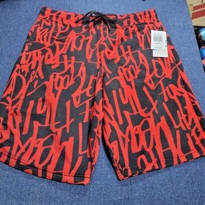 Fresh Prints of Bel-Air Black Red Graffiti Print Athletic Shorts Size Small NWT